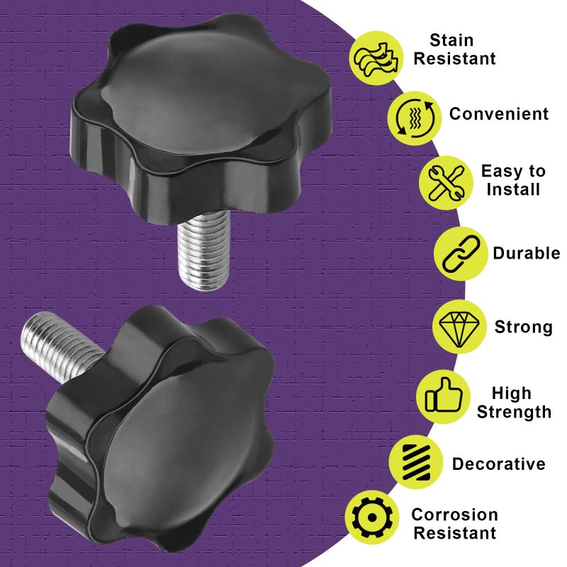 LifCratms 6 Pieces M5 x 30mm Thread Star Knobs  Plastic Hex Shaped Clamping Knob Handle Hand Tightening Screw Knob for Umbrella Base Replacement - Image 4